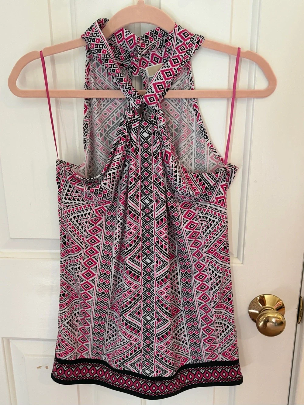 Michael Kors Pink Black Geometric Halter-Neck Top